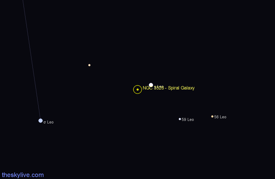 Finder chart NGC 3526 - Spiral Galaxy in Leo star