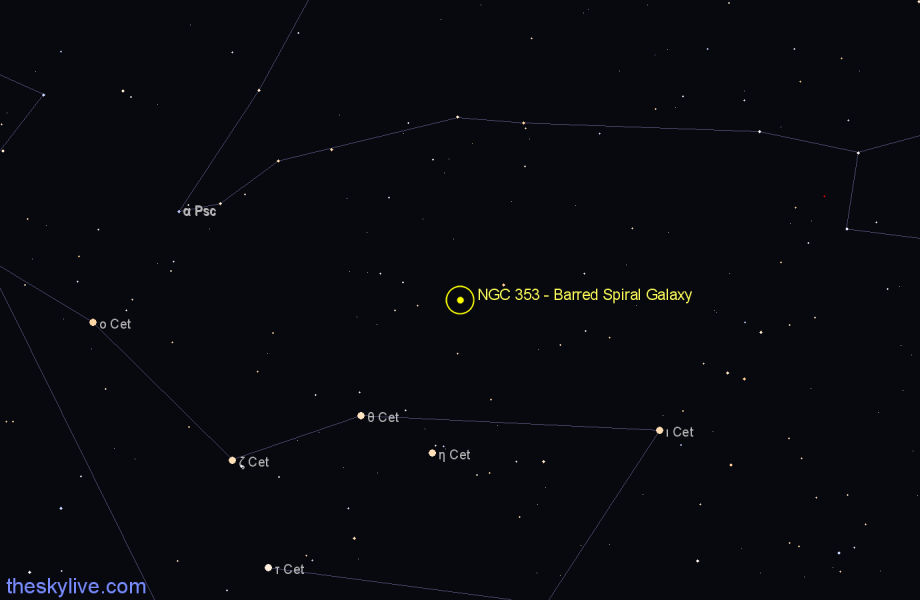 Finder chart NGC 353 - Barred Spiral Galaxy in Cetus star