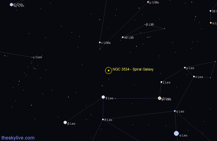 Finder chart NGC 3534 - Spiral Galaxy in Leo star