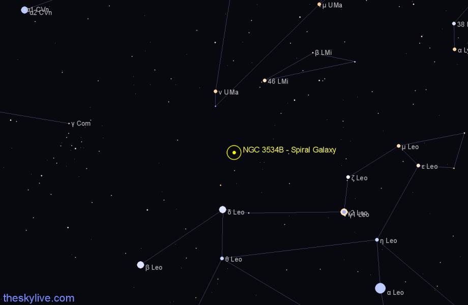 Finder chart NGC 3534B - Spiral Galaxy in Leo star