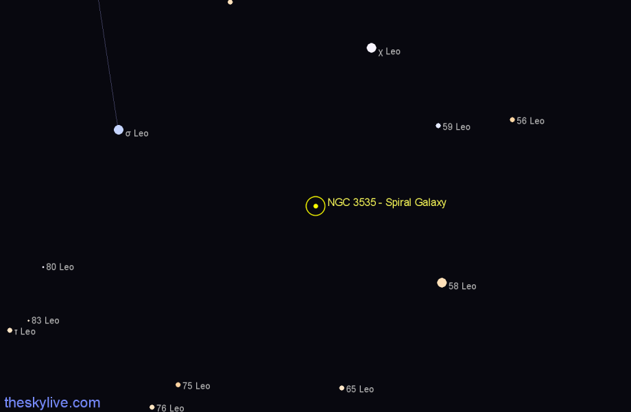 Finder chart NGC 3535 - Spiral Galaxy in Leo star