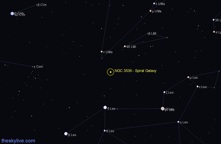 Finder chart NGC 3536 - Spiral Galaxy in Ursa Major star