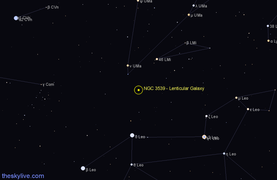 Finder chart NGC 3539 - Lenticular Galaxy in Ursa Major star