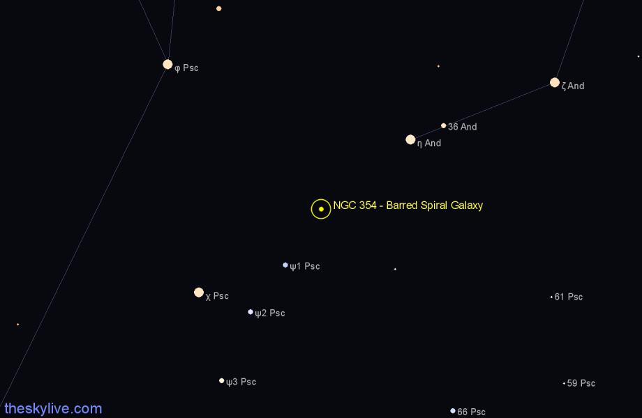 Finder chart NGC 354 - Barred Spiral Galaxy in Pisces star