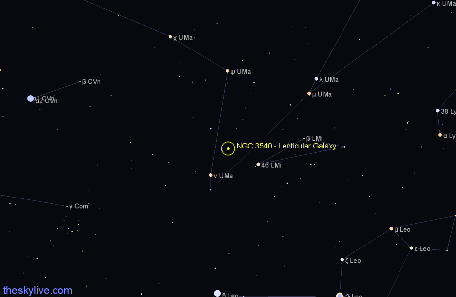 Finder chart NGC 3540 - Lenticular Galaxy in Ursa Major star