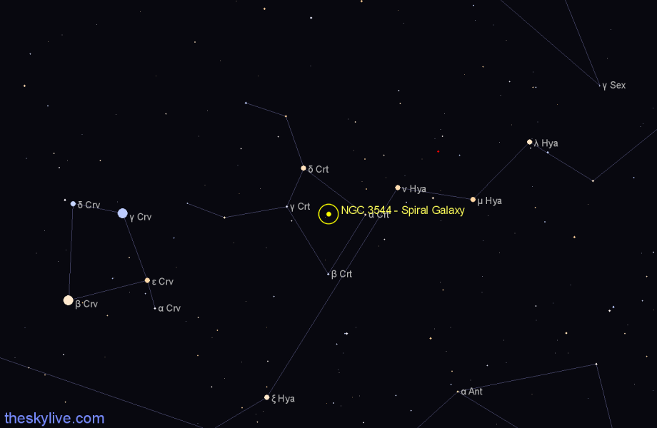 Finder chart NGC 3544 - Spiral Galaxy in Crater star