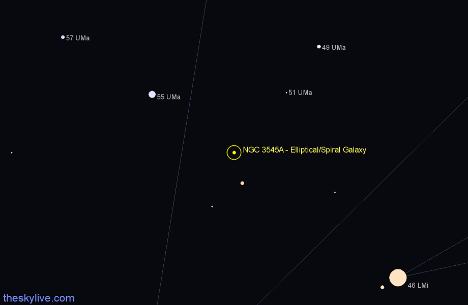 Finder chart NGC 3545A - Elliptical/Spiral Galaxy in Ursa Major star