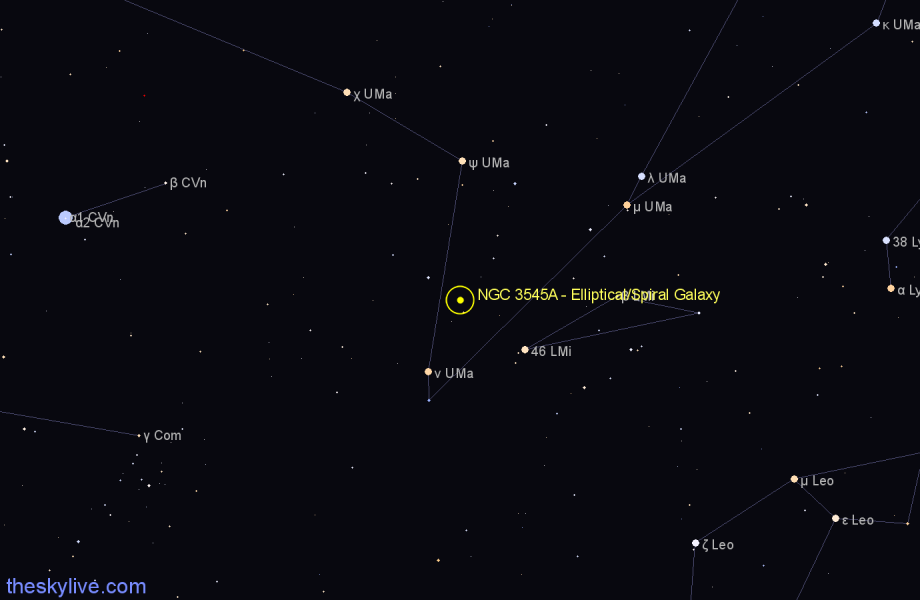 Finder chart NGC 3545A - Elliptical/Spiral Galaxy in Ursa Major star