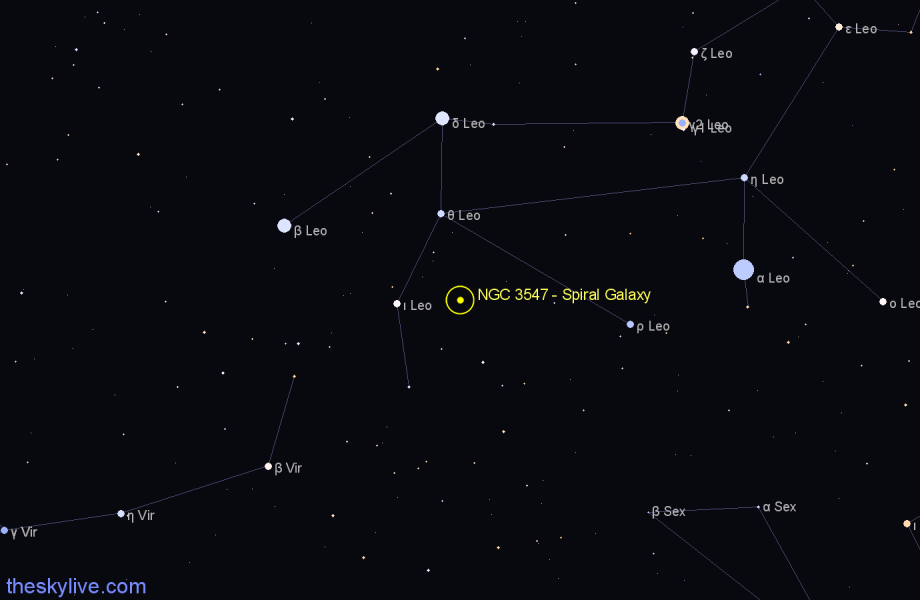 Finder chart NGC 3547 - Spiral Galaxy in Leo star