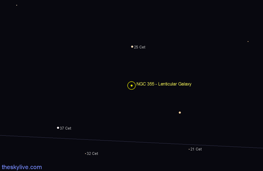 Finder chart NGC 355 - Lenticular Galaxy in Cetus star