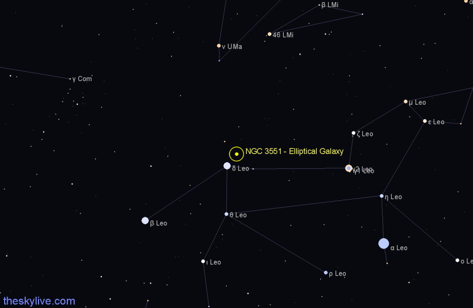 Finder chart NGC 3551 - Elliptical Galaxy in Leo star