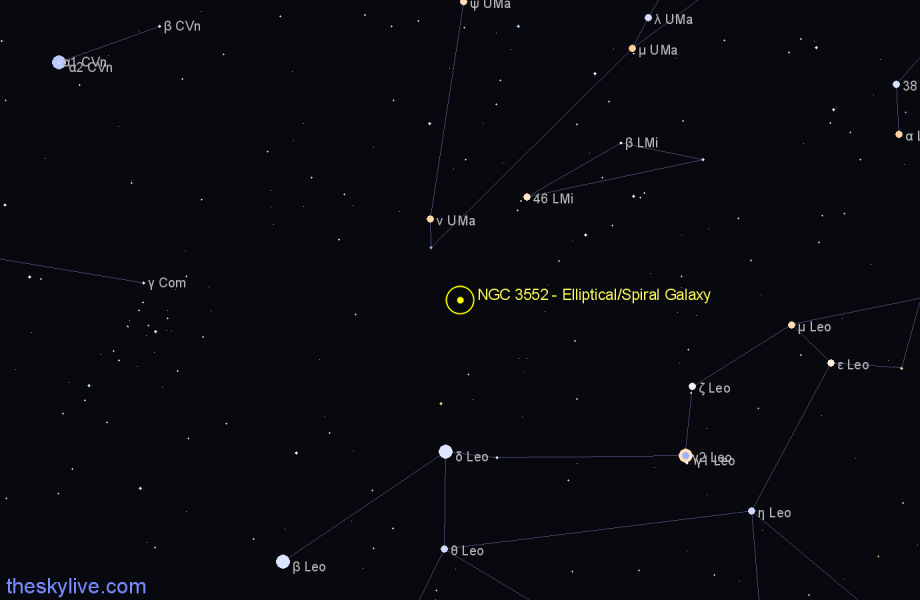 Finder chart NGC 3552 - Elliptical/Spiral Galaxy in Ursa Major star