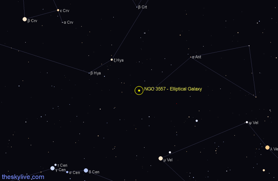 Finder chart NGC 3557 - Elliptical Galaxy in Centaurus star