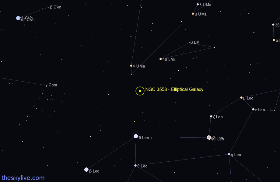 Finder chart NGC 3558 - Elliptical Galaxy in Ursa Major star