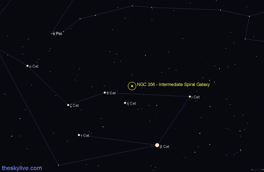 Finder chart NGC 356 - Intermediate Spiral Galaxy in Cetus star