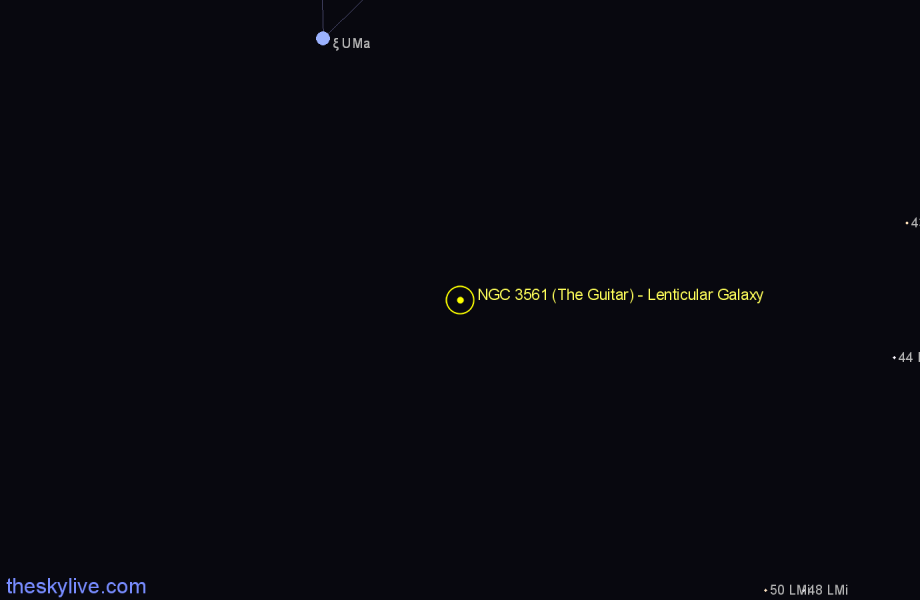 Finder chart NGC 3561 (The Guitar) - Lenticular Galaxy in Ursa Major star