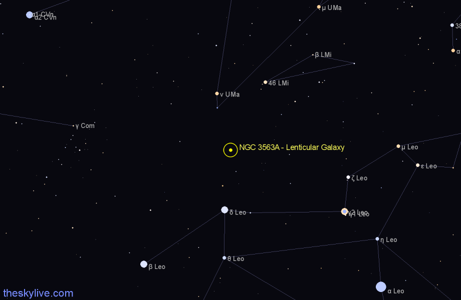 Finder chart NGC 3563A - Lenticular Galaxy in Leo star