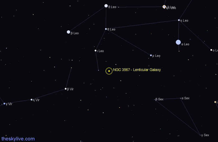 Finder chart NGC 3567 - Lenticular Galaxy in Leo star