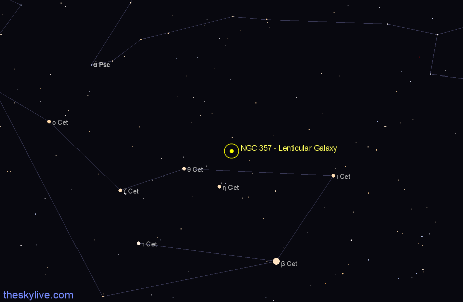 Finder chart NGC 357 - Lenticular Galaxy in Cetus star