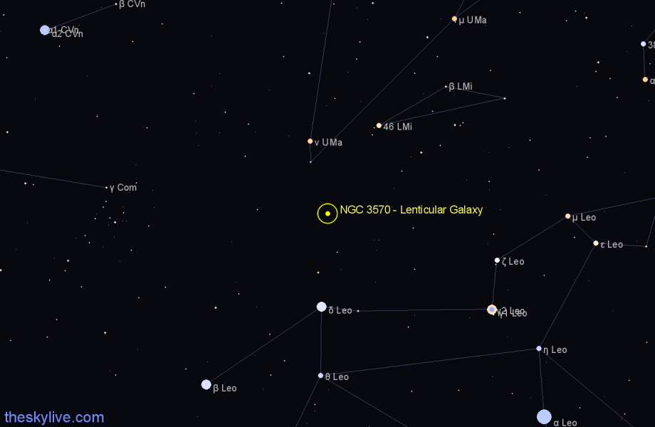 Finder chart NGC 3570 - Lenticular Galaxy in Leo star