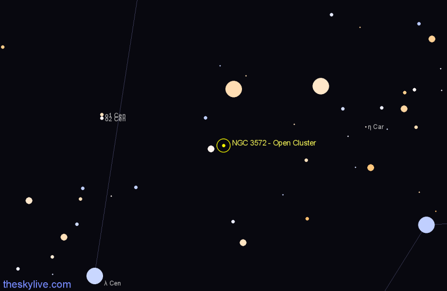 Finder chart NGC 3572 - Open Cluster in Carina star