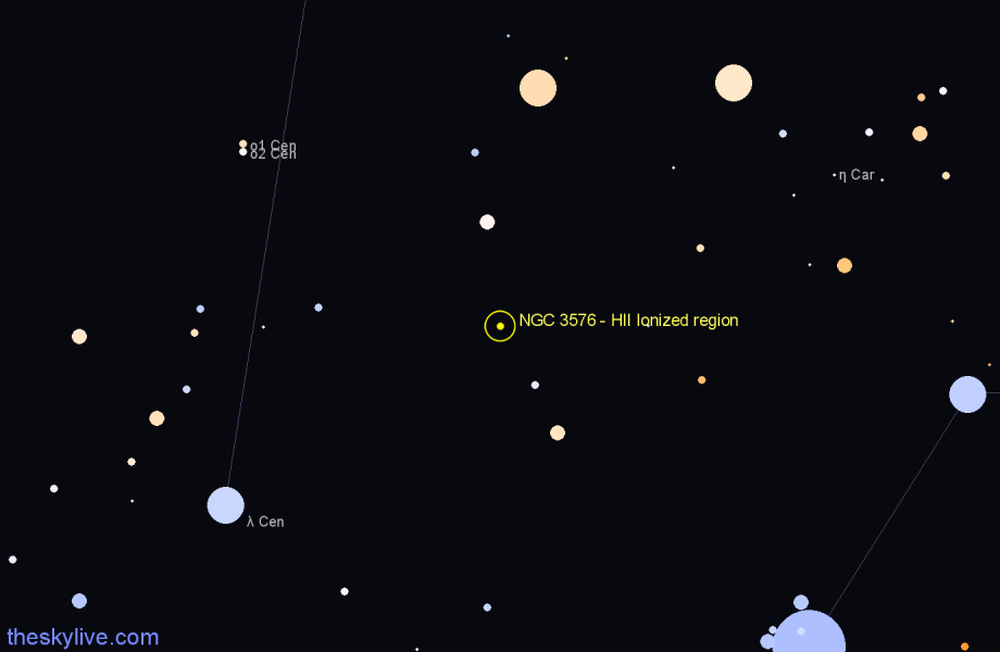 Finder chart NGC 3576 - HII Ionized region in Carina star