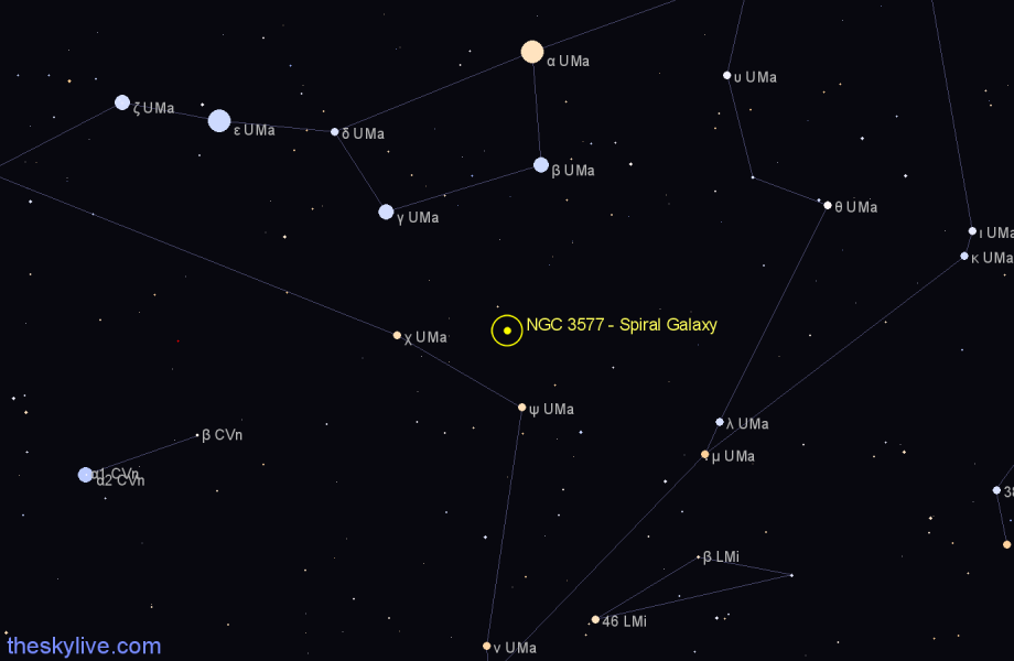 Finder chart NGC 3577 - Spiral Galaxy in Ursa Major star