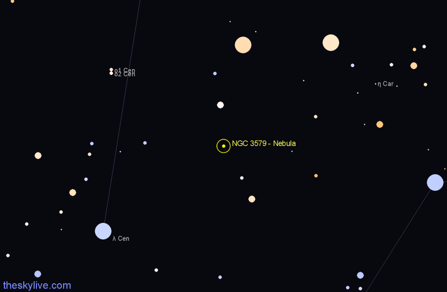 Finder chart NGC 3579 - Nebula in Carina star