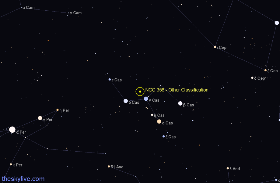 Finder chart NGC 358 - Other Classification in Cassiopeia star