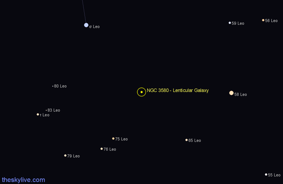 Finder chart NGC 3580 - Lenticular Galaxy in Leo star