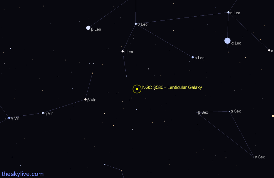 Finder chart NGC 3580 - Lenticular Galaxy in Leo star