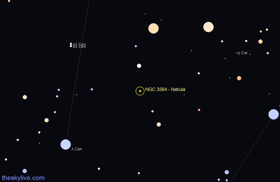 Finder chart NGC 3584 - Nebula in Carina star