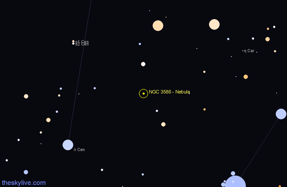 Finder chart NGC 3586 - Nebula in Carina star