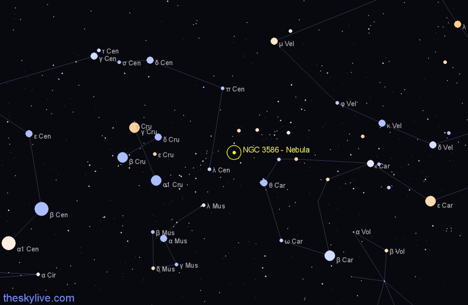 Finder chart NGC 3586 - Nebula in Carina star