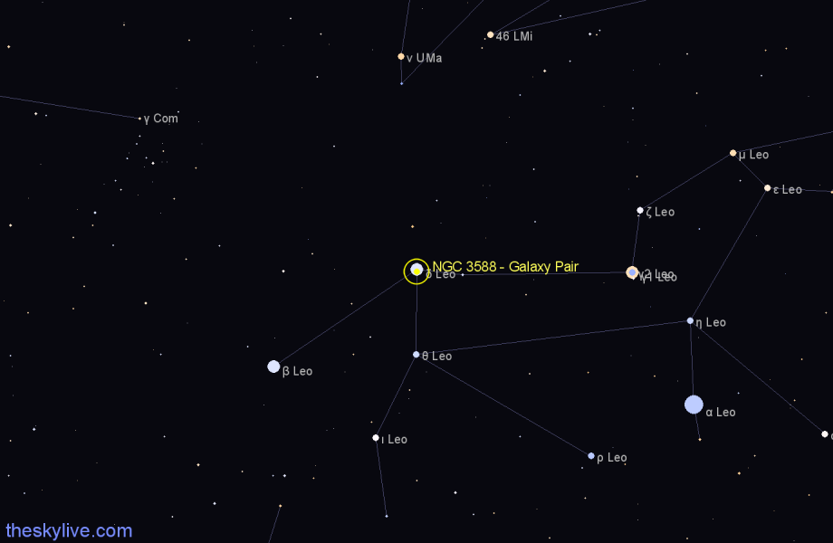 Finder chart NGC 3588 - Galaxy Pair in Leo star