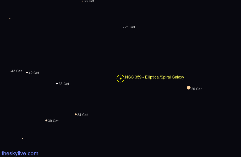 Finder chart NGC 359 - Elliptical/Spiral Galaxy in Cetus star