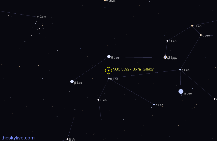 Finder chart NGC 3592 - Spiral Galaxy in Leo star