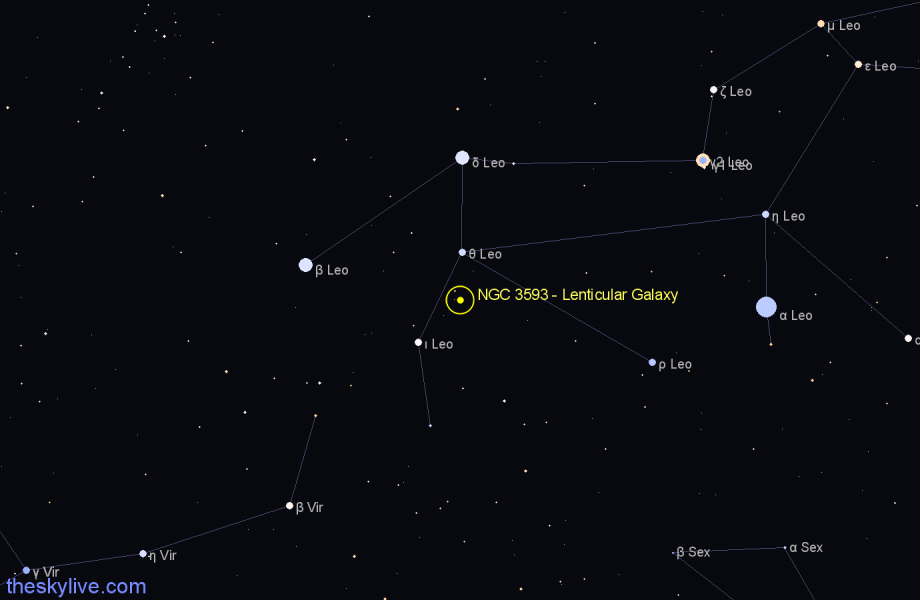 Finder chart NGC 3593 - Lenticular Galaxy in Leo star