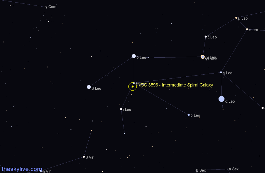 Finder chart NGC 3596 - Intermediate Spiral Galaxy in Leo star