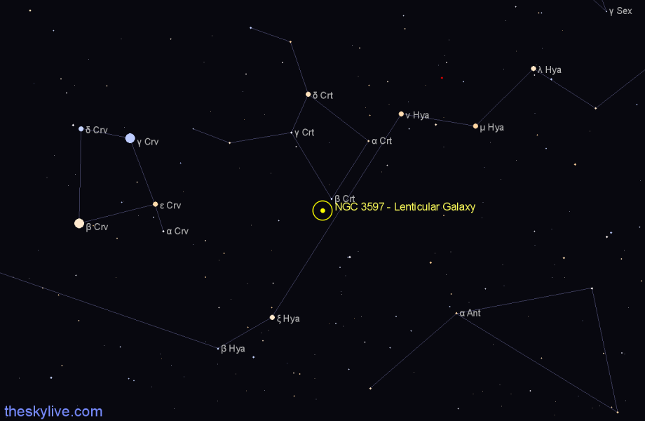 Finder chart NGC 3597 - Lenticular Galaxy in Crater star