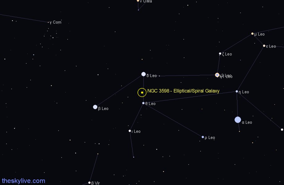 Finder chart NGC 3598 - Elliptical/Spiral Galaxy in Leo star