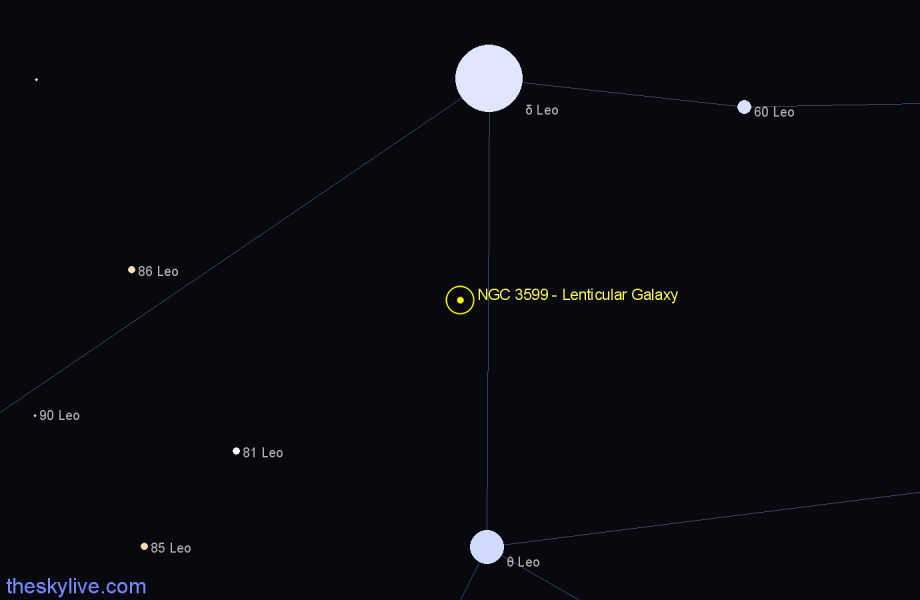 Finder chart NGC 3599 - Lenticular Galaxy in Leo star