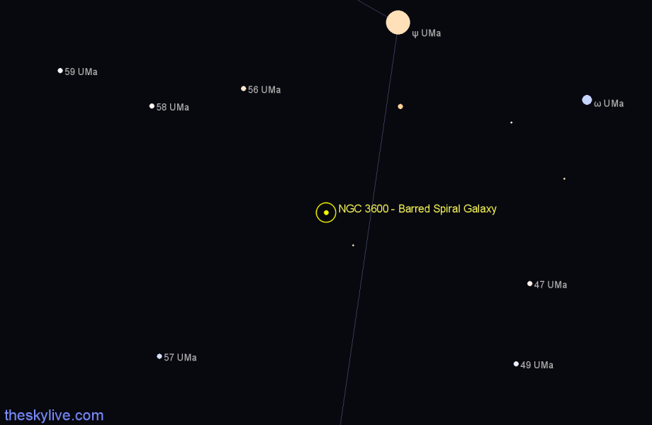 Finder chart NGC 3600 - Barred Spiral Galaxy in Ursa Major star