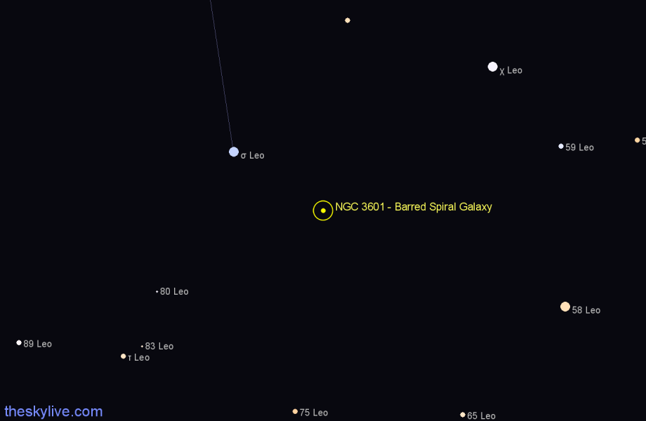 Finder chart NGC 3601 - Barred Spiral Galaxy in Leo star