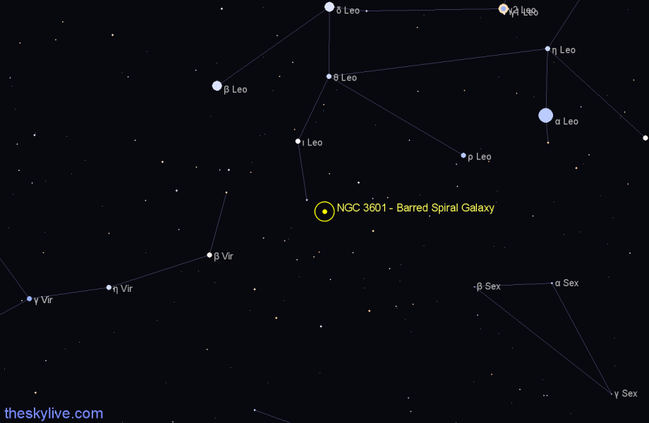 Finder chart NGC 3601 - Barred Spiral Galaxy in Leo star