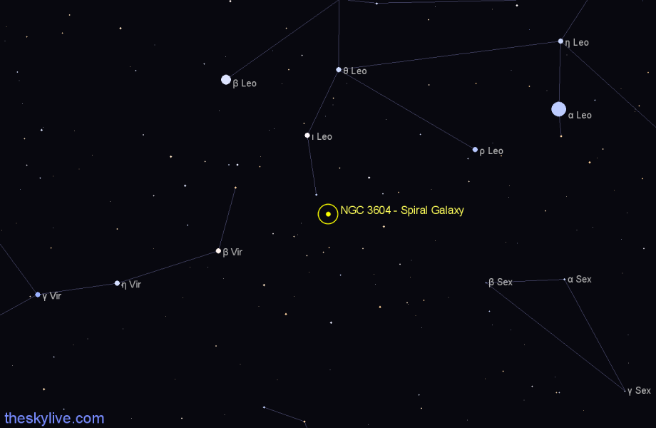 Finder chart NGC 3604 - Spiral Galaxy in Leo star