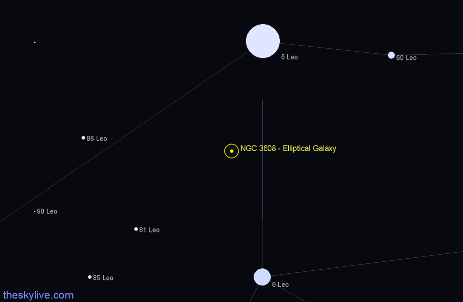 Finder chart NGC 3608 - Elliptical Galaxy in Leo star