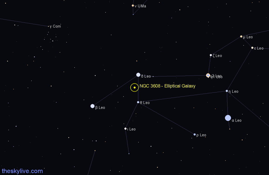 Finder chart NGC 3608 - Elliptical Galaxy in Leo star