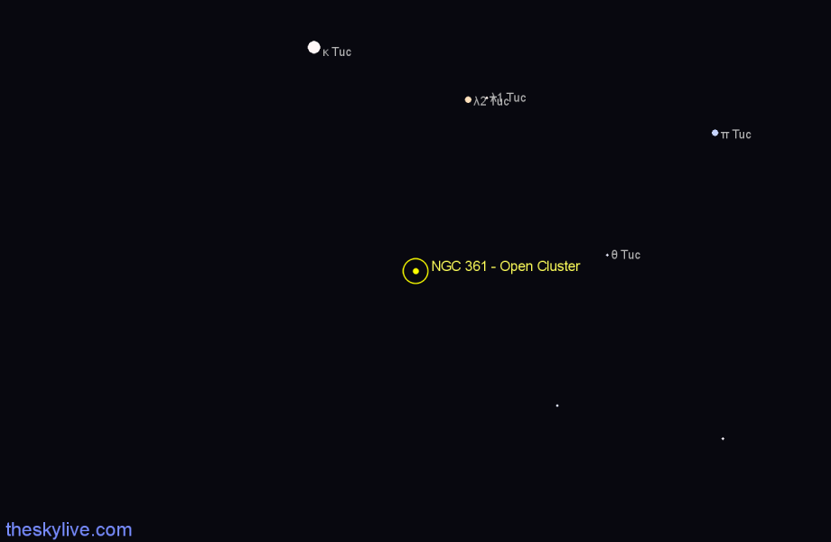 Finder chart NGC 361 - Open Cluster in Tucana star