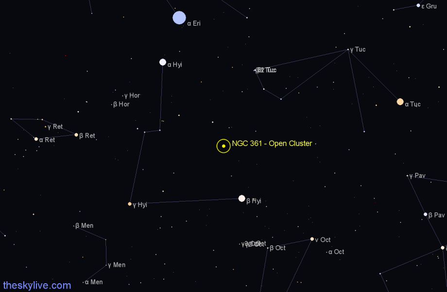 Finder chart NGC 361 - Open Cluster in Tucana star